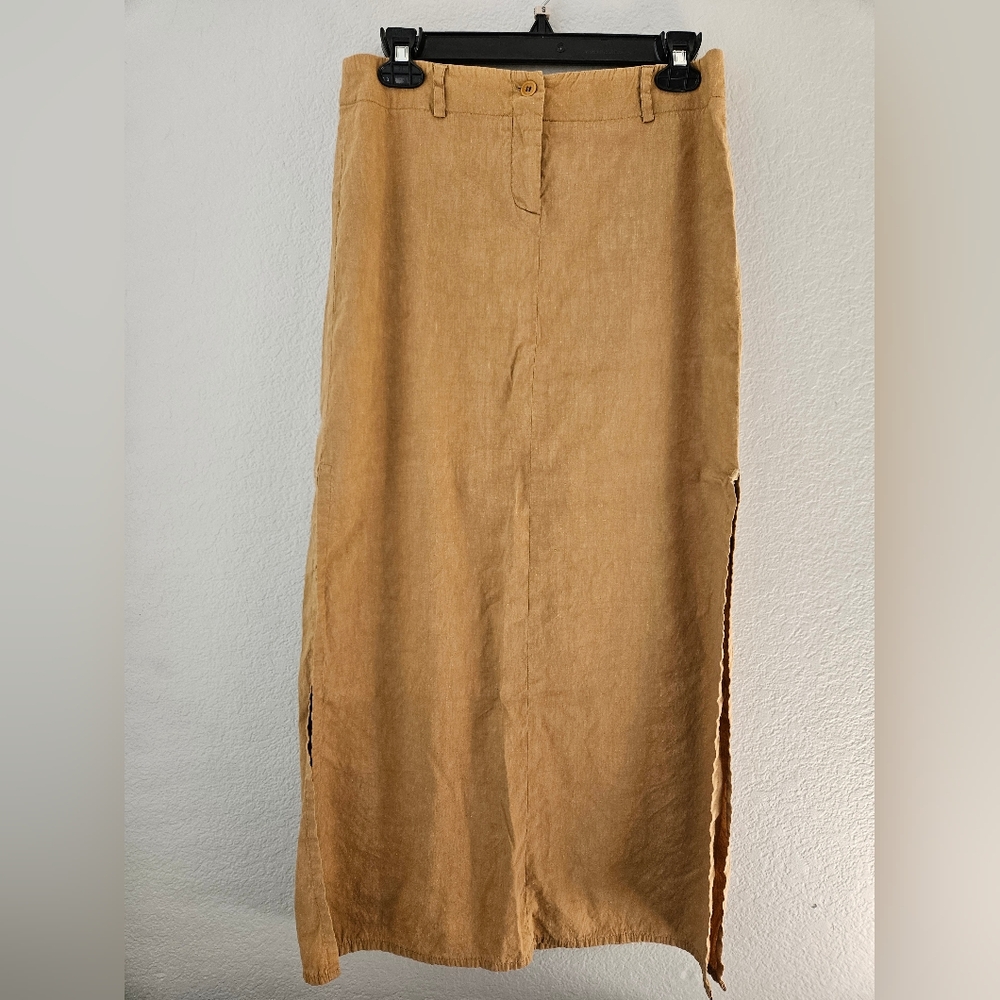 Theory Linen-Blend Camel Maxi Skirt (US Size 6)